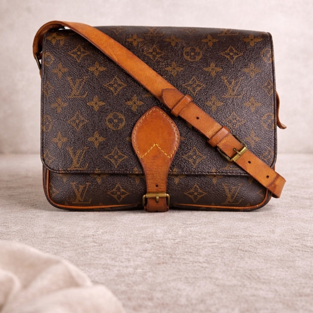 Brown Monogram Leather Messenger Bag